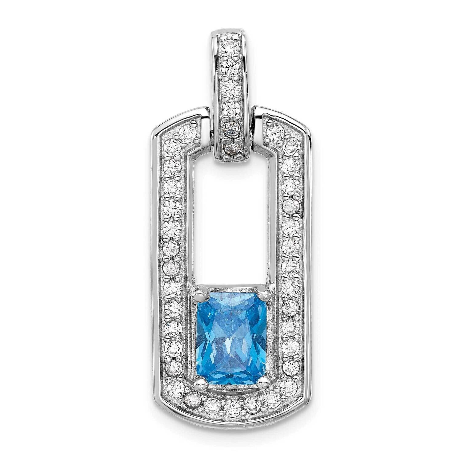 Polished Blue Topaz CZ Pendant Sterling Silver Rhodium-Plated QP5883BT, MPN: QP5883BT,