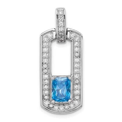 Polished Blue Topaz CZ Pendant Sterling Silver Rhodium-Plated QP5883BT, MPN: QP5883BT,