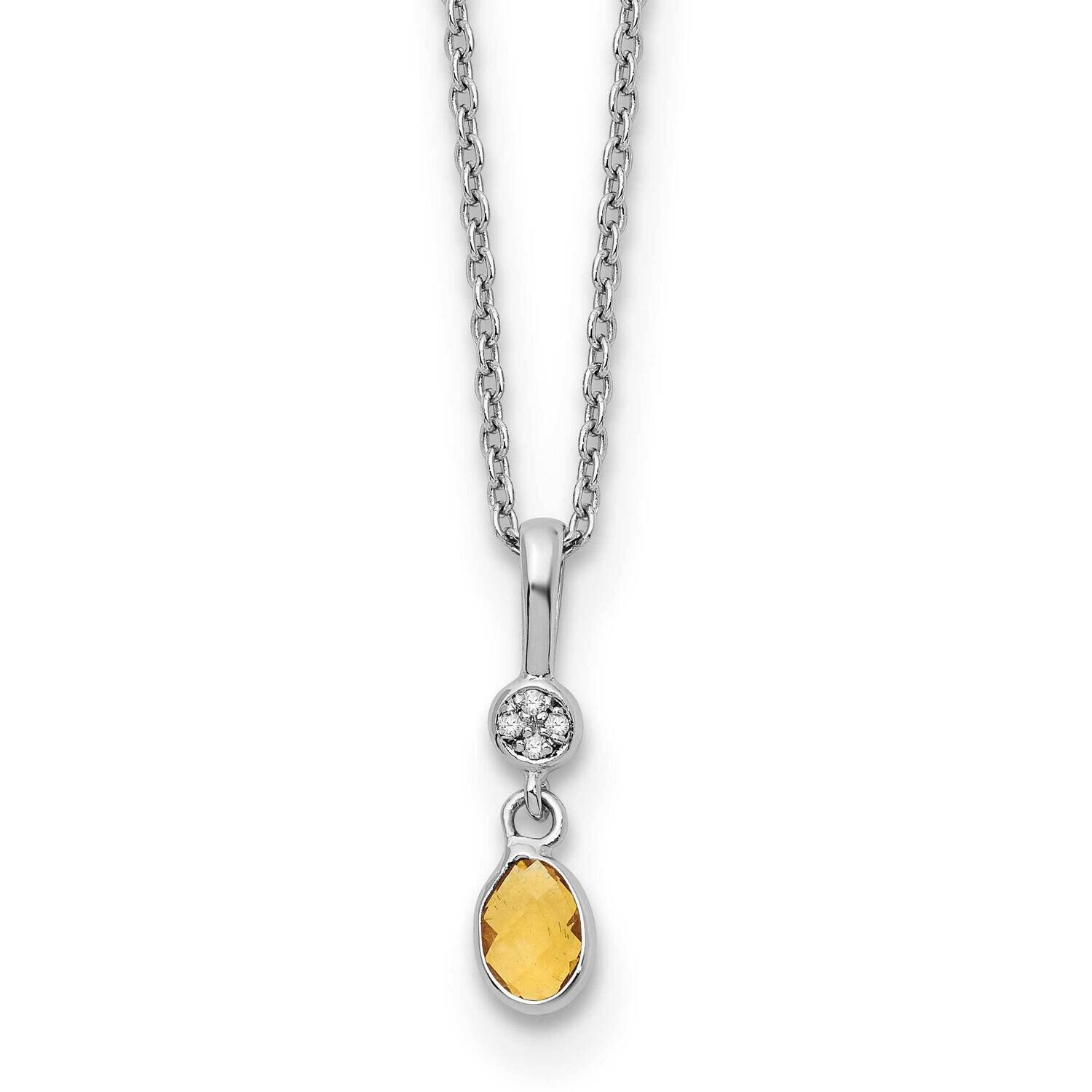 Rh Plated White Ice .02Ct. Diamond &amp; Citrine 2 Inch Extension Necklace  Sterling Silver QW366CI-18,…
