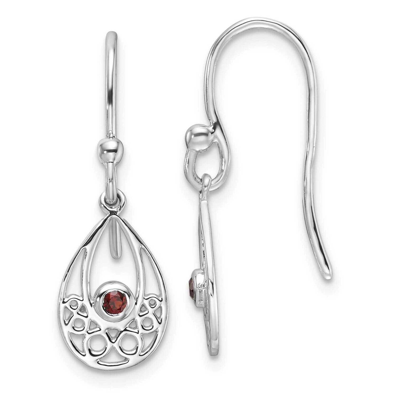 Rh Plated White Ice Garnet Shepherd Hook Earrings Sterling Silver QW340GA, MPN: QW340GA,