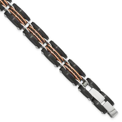 Chisel Brushed Polished Black Rose Ip-Plated Reversible 7.5 Inch Bracelet .5 Inch Extension Stainle…