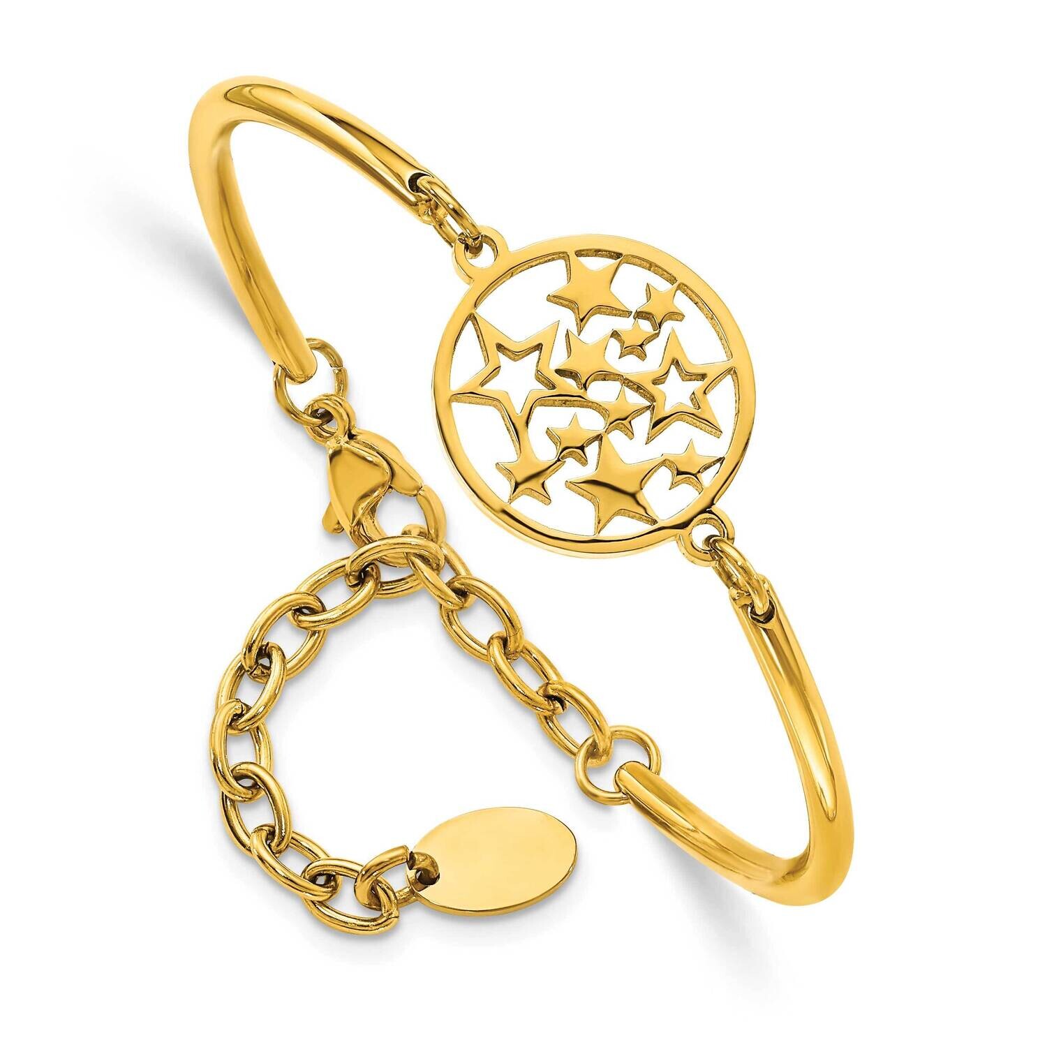 Chisel Polished Yellow Ip-Plated Stars 5.5 Inch Bangle Bracelet 2 Inch Extension Stainless Steel SRB3109Y-5.5