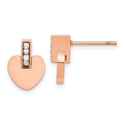Chisel Polished Rose Ip-Plated Heart CZ Post Earrings Stainless Steel SRE1575 by Chisel, MPN: SRE15…
