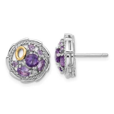 Shey Couture 14K Accent .54Amethyst .63 Pink Quartz .03 White Topaz Earrings Sterling Silver Rhodiu…