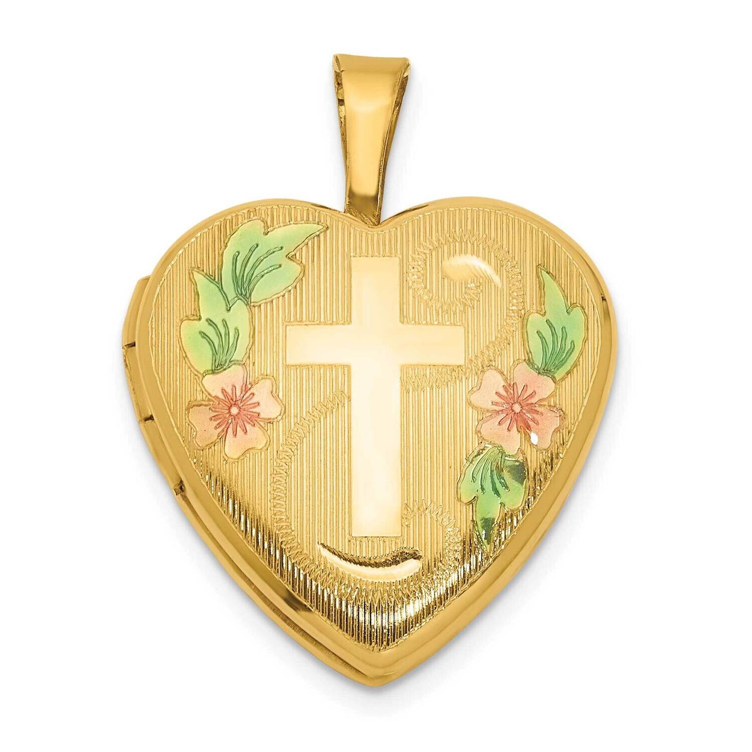 1/20 Gold Filled Polished &amp; Epoxy 16mm Floral Cross Heart Locket QLS1185