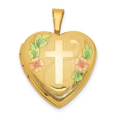 1/20 Gold Filled Polished &amp; Epoxy 16mm Floral Cross Heart Locket QLS1185, MPN: QLS1185,
