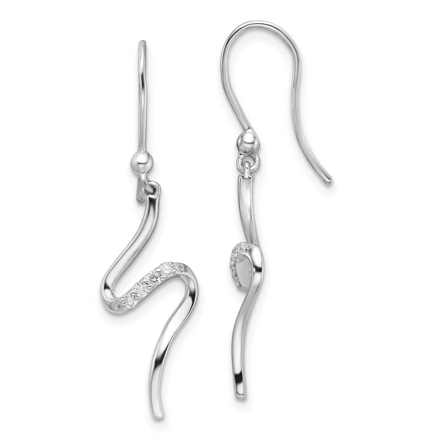 Rh Plated White Ice .10Ct. Diamond Shepherd Hook Earrings Sterling Silver QW546