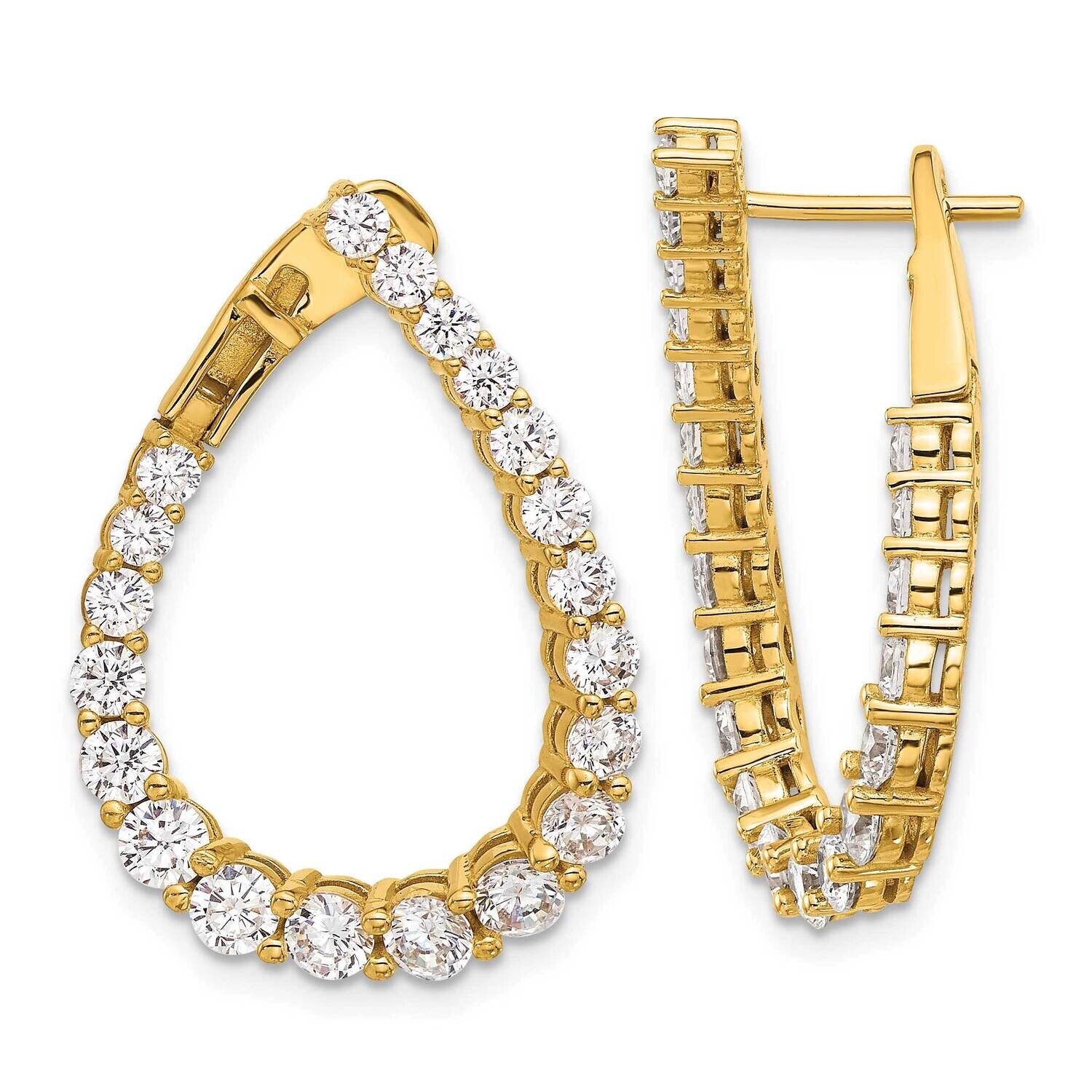 Sterling Shimmer Gold-Tone Flash Gold-Plated CZ 40 Stone Teardrop Front Back Earrings Sterling Silv…