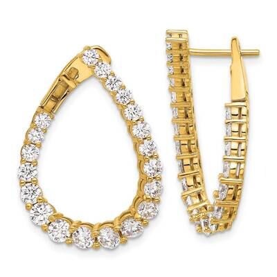Sterling Shimmer Gold-Tone Flash Gold-Plated CZ 40 Stone Teardrop Front Back Earrings Sterling Silv…