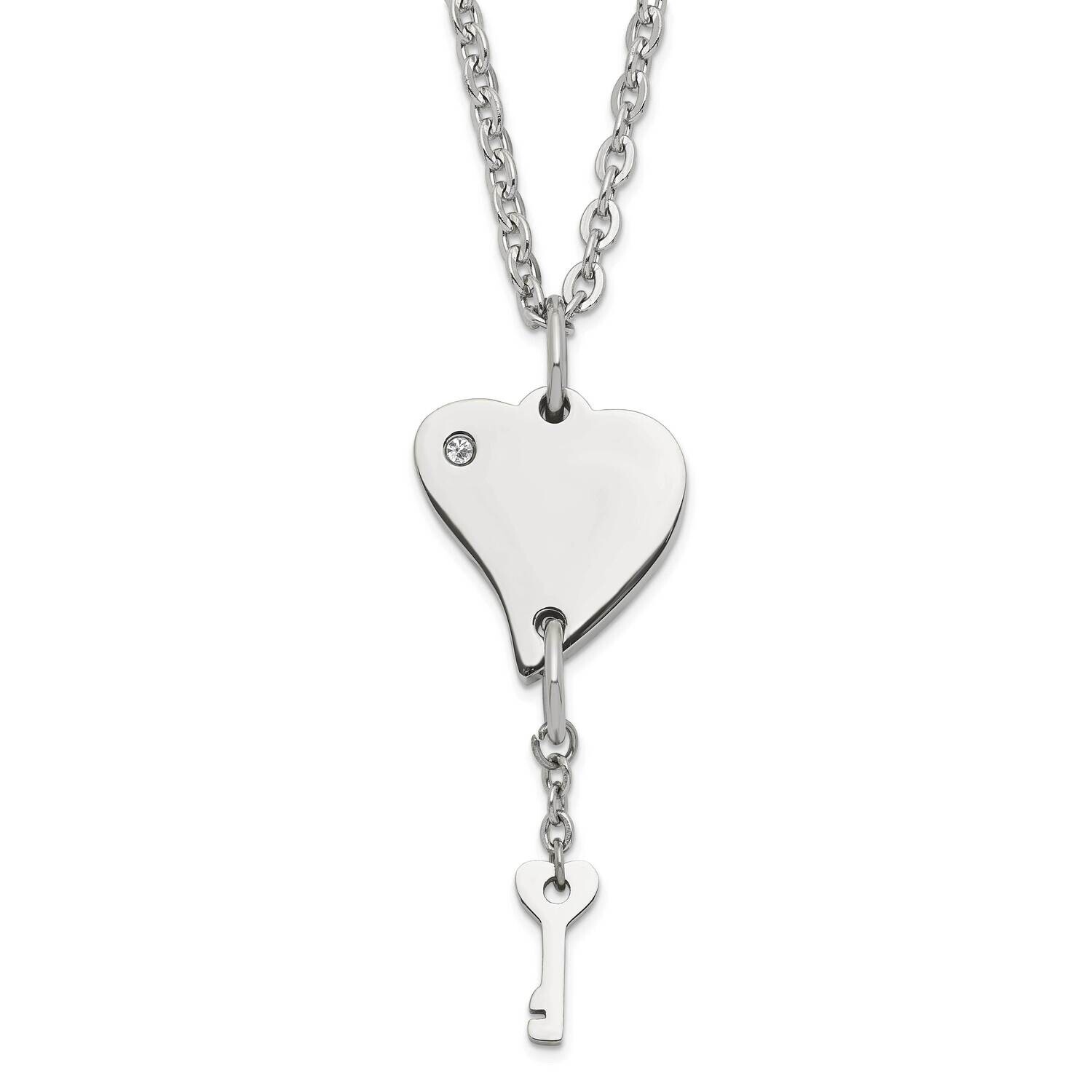Polished Heart CZ Key Dangle Necklace Stainless Steel SRN1701-18 by Chisel, MPN: SRN1701-18, 191101…