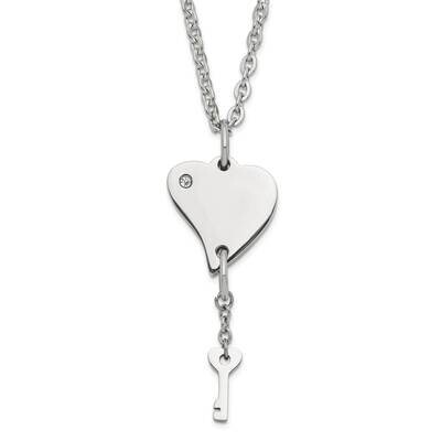 Polished Heart CZ Key Dangle Necklace Stainless Steel SRN1701-18 by Chisel, MPN: SRN1701-18, 191101…