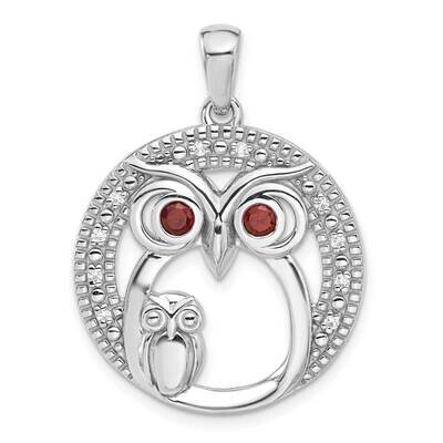 Garnet CZ Owls Pendant Sterling Silver Rhodium-Plated QP5892, MPN: QP5892,