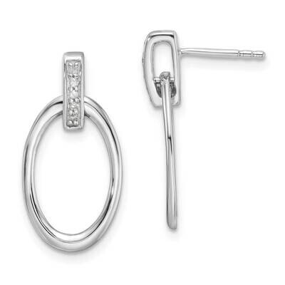 Rh Plated White Ice .05Ct. Diamond Oval Post Dangle Earrings Sterling Silver QW563, MPN: QW563,