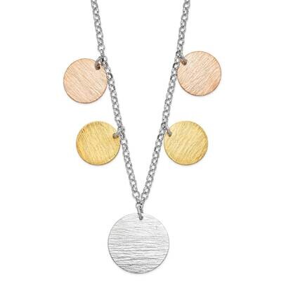 Gold Rose-Tone Rhodium Circle Disc Necklace Sterling Silver QPRF142-20, MPN: QPRF142-20, 8839577682…