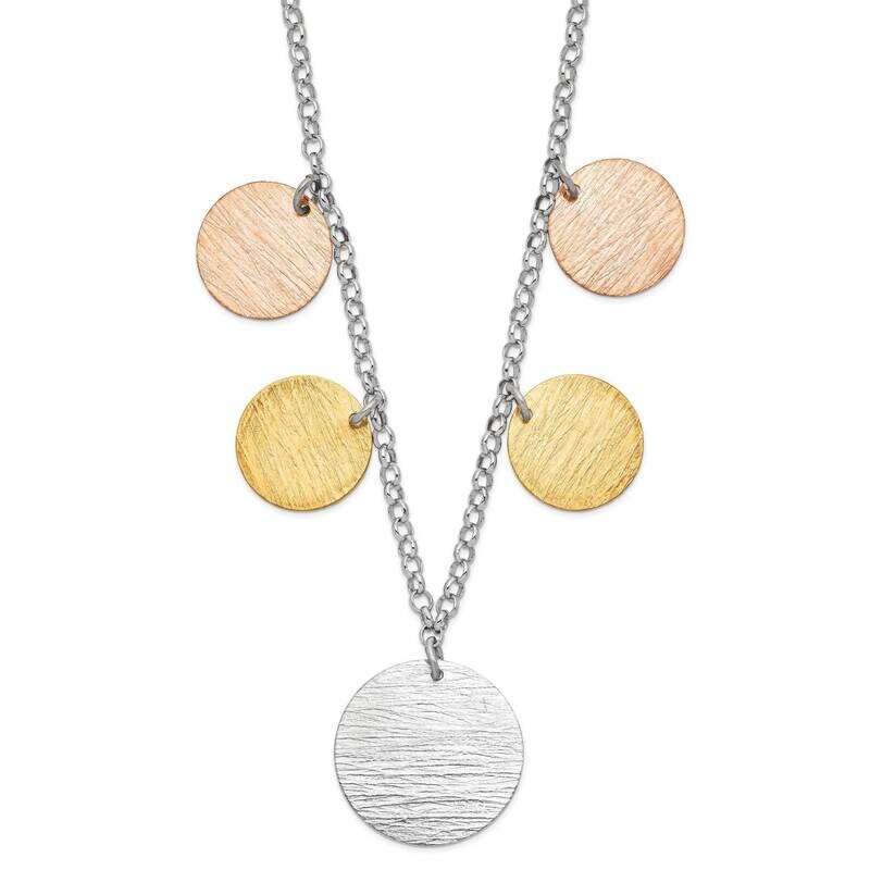 Gold Rose-Tone Rhodium Circle Disc Necklace Sterling Silver QPRF142-20