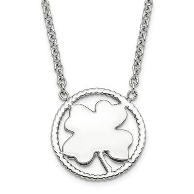 Polished Four Leaf Clover Necklace Stainless Steel SRN1549-17.25 by Chisel, MPN: SRN1549-17.25, 191…