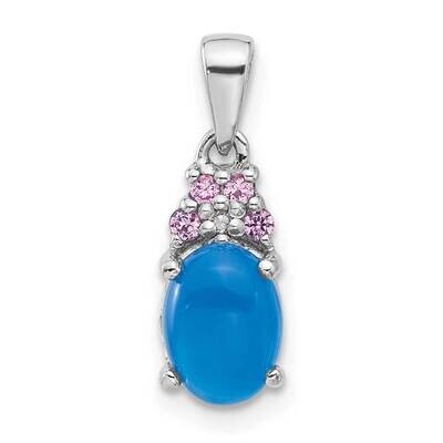 Rh-Plated Blue Onyx .08Cr.Pink Sapphire .005Ct Diamond Pendant Sterling Silver QP5747, MPN: QP5747,
