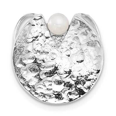 Hammered Fwc Pearl CZ Chain Slide Sterling Silver Rhodium-Plated QP5818, MPN: QP5818,