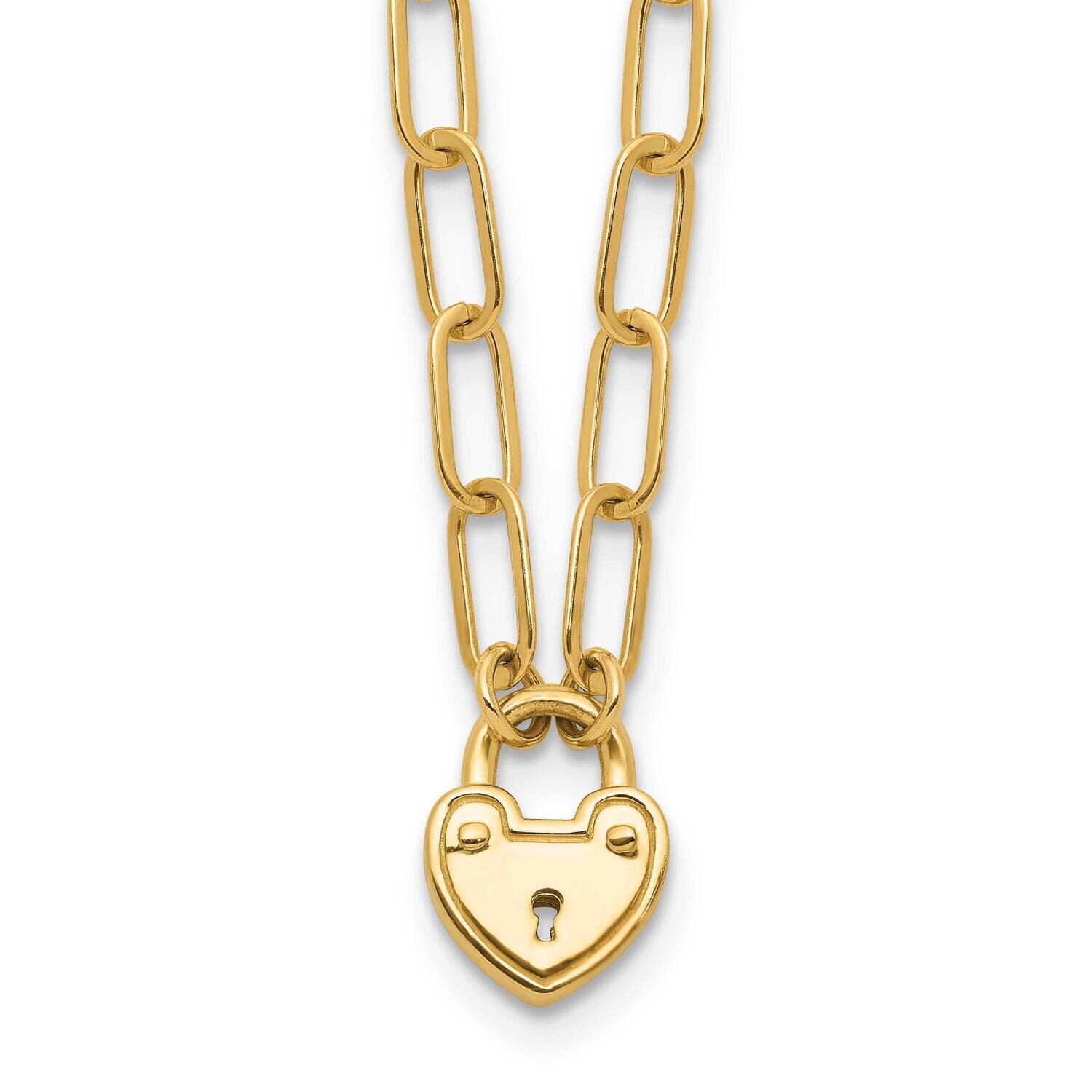 Heart Lock Charm Paperclip Link Necklace 14k Polished Gold SF3038-17.25, MPN: SF3038-17.25, 1969041…