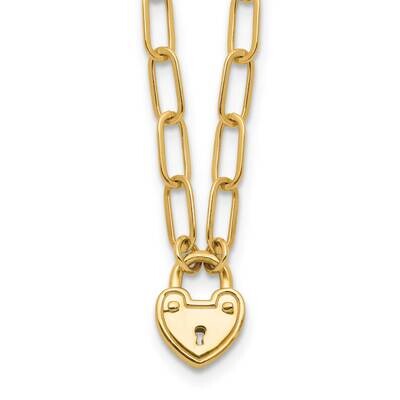 Heart Lock Charm Paperclip Link Necklace 14k Polished Gold SF3038-17.25, MPN: SF3038-17.25, 1969041…