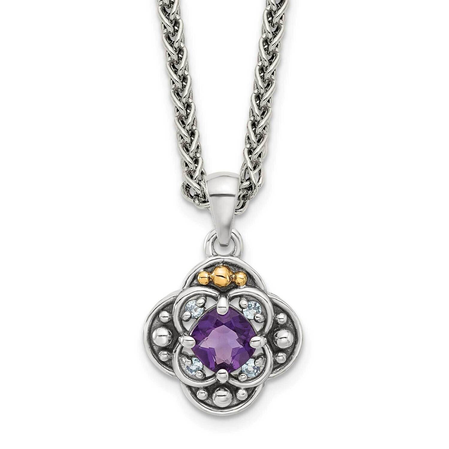 Shey Couture Sterling Silver Accent Antiqued .44 Amethyst .09 Swiss Blue Topaz 18 Inch Necklace 14k…
