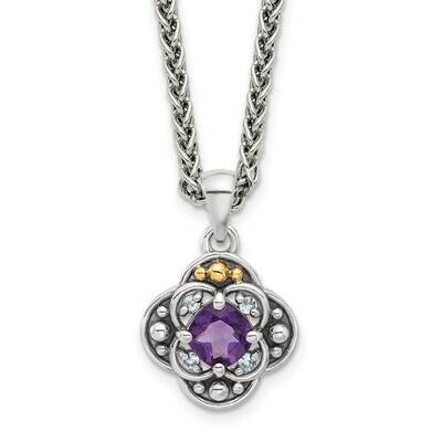 Shey Couture Sterling Silver Accent Antiqued .44 Amethyst .09 Swiss Blue Topaz 18 Inch Necklace 14k…