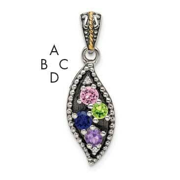 4-Stone Diamond Mothers Pendant Semi-Mount Sterling Silver Antiqued 14k QMPD40/4, MPN: QMPD40/4, 88…