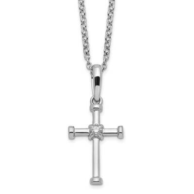 White Ice 18 Inch Diamond Cross Necklace 2 Inch Extender Sterling Silver Rhodium-Plated QW514-18, M…