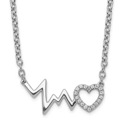 White Ice 18 Inch Diamond Heart Heartbeat Necklace Sterling Silver Rhodium-Plated QW532-18, MPN: QW…