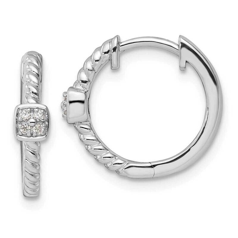 White Ice Diamond Square Hinged Hoop Earrings Sterling Silver Rhodium-Plated QW505