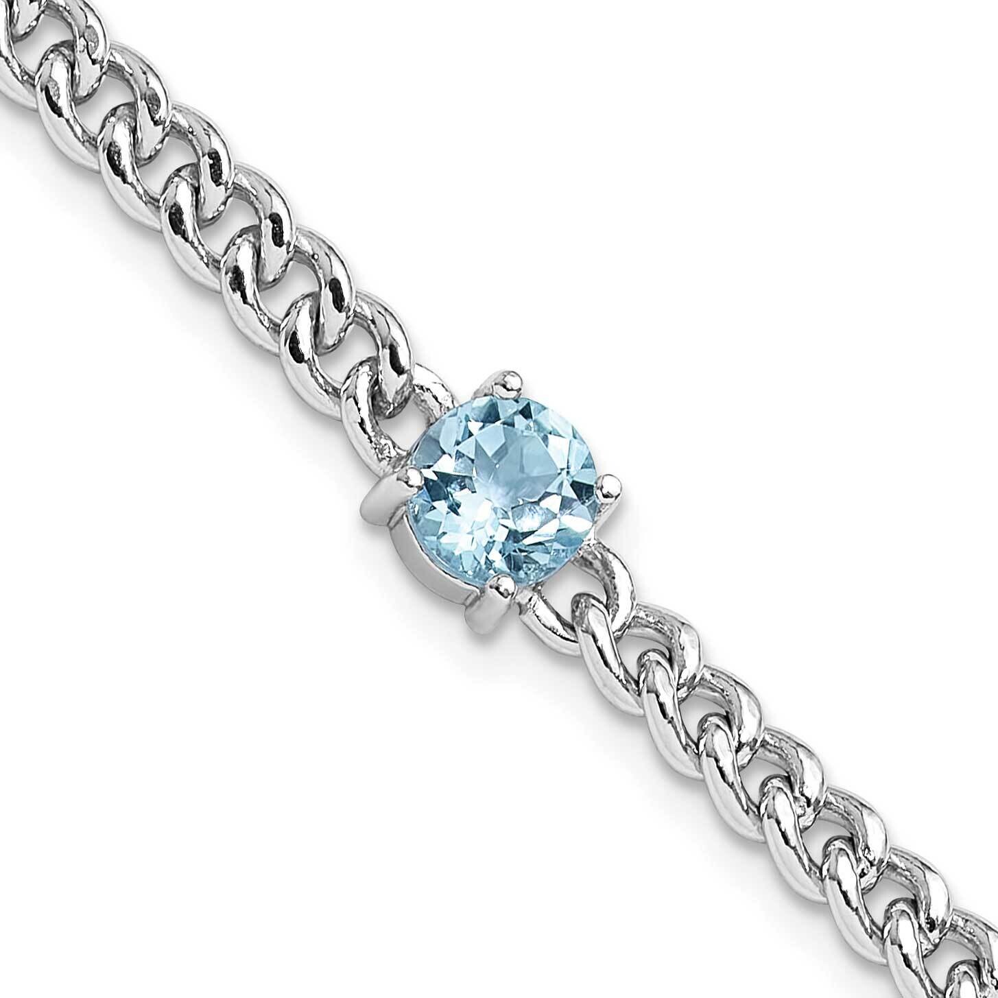 8mm 1.0Bt Blue Topaz Curb Chain Bracelet 7.5 Inch Sterling Silver Rhodium-Plated QX999BT, MPN: QX99…