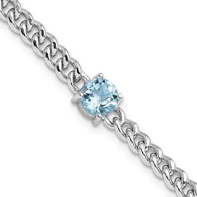 8mm 1.0Bt Blue Topaz Curb Chain Bracelet 7.5 Inch Sterling Silver Rhodium-Plated QX999BT, MPN: QX99…