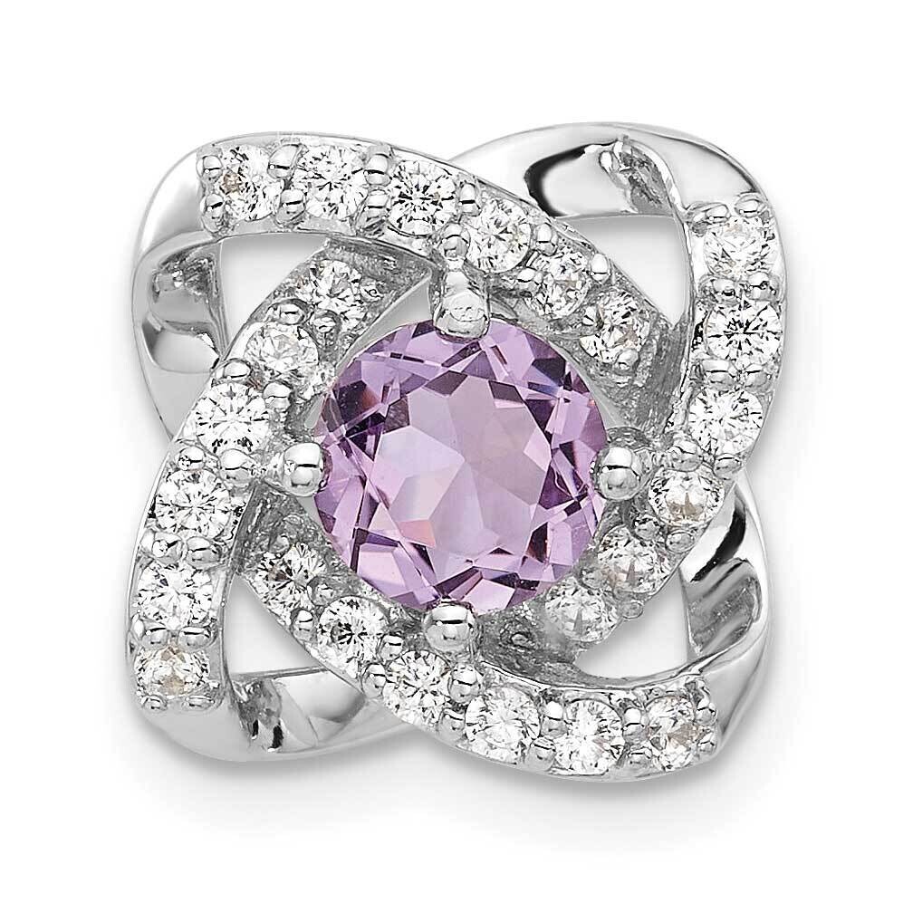 Polished Amethyst CZ Chain Slide Pendant Sterling Silver Rhodium-Plated QP5876AM, MPN: QP5876AM,