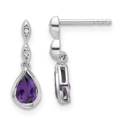 Rh Plated White Ice .01 Ct. Diamond Amethyst Post Earrings Sterling Silver QW370AM, MPN: QW370AM,