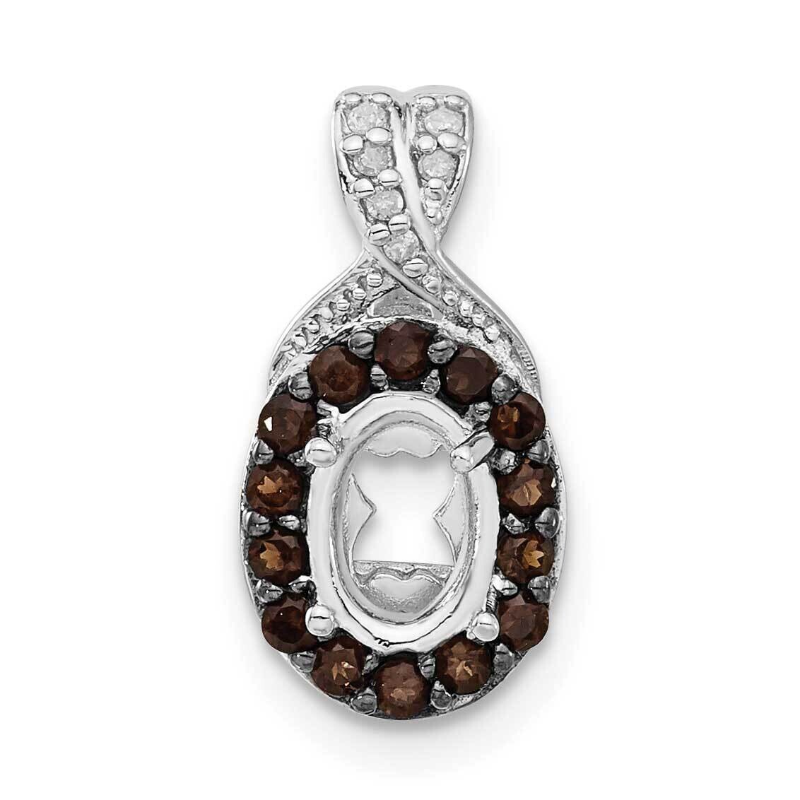 Diamond Smoky Quartz Semi-Mount Oval Gemstone Pendant Sterling Silver QP2264, MPN: QP2264,