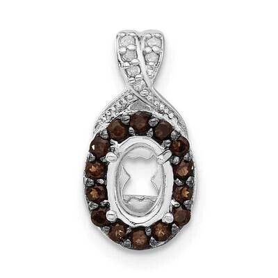 Diamond Smoky Quartz Semi-Mount Oval Gemstone Pendant Sterling Silver QP2264, MPN: QP2264,