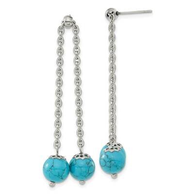 Chisel Polished Synthetic Turquoise Moveable Dangle Post Earrings Stainless Steel SRE1610 by Chisel…
