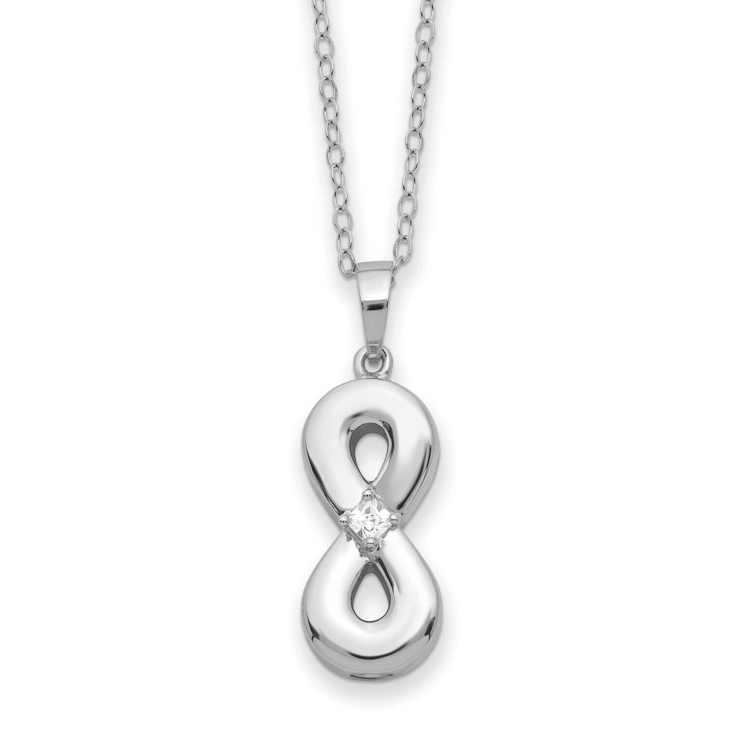 Sentimental Expressions CZ Infinity Ash Holder 18 Inch Necklace Sterling Silver Rhodium-Plated QSX7…