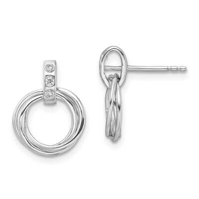 Rh Plated White Ice .09Ct. Diamond Three Rings Post Earrings Sterling Silver QW551, MPN: QW551,