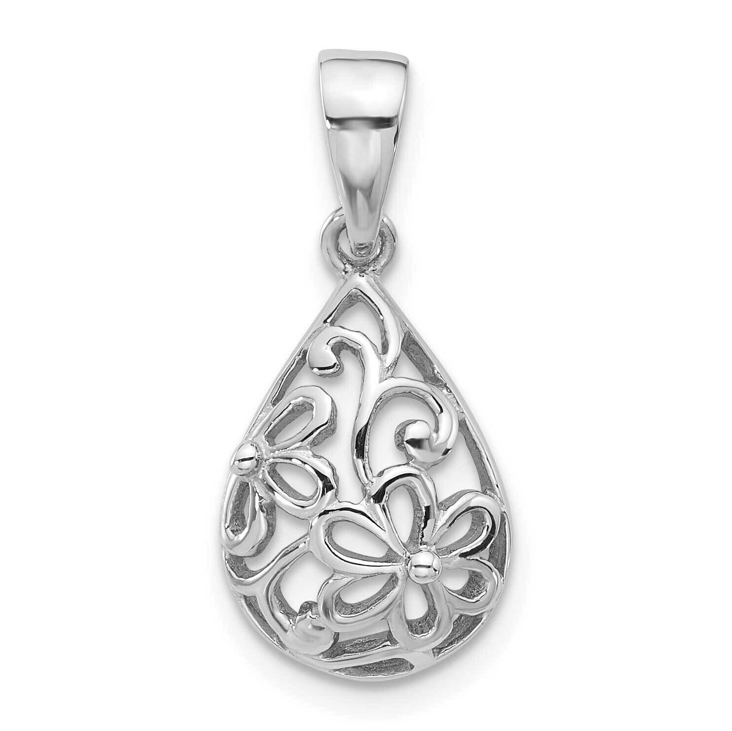 Rhod-Plated Polished Half Dome Teardrop Filigree Pendant Sterling Silver QP5733, MPN: QP5733,