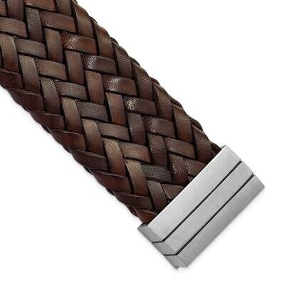 Brushed &amp; Brown Italian Woven Leather Bracelet 7.75 Inch Stainless Steel SRB1337-7.75 by Chisel, MP…