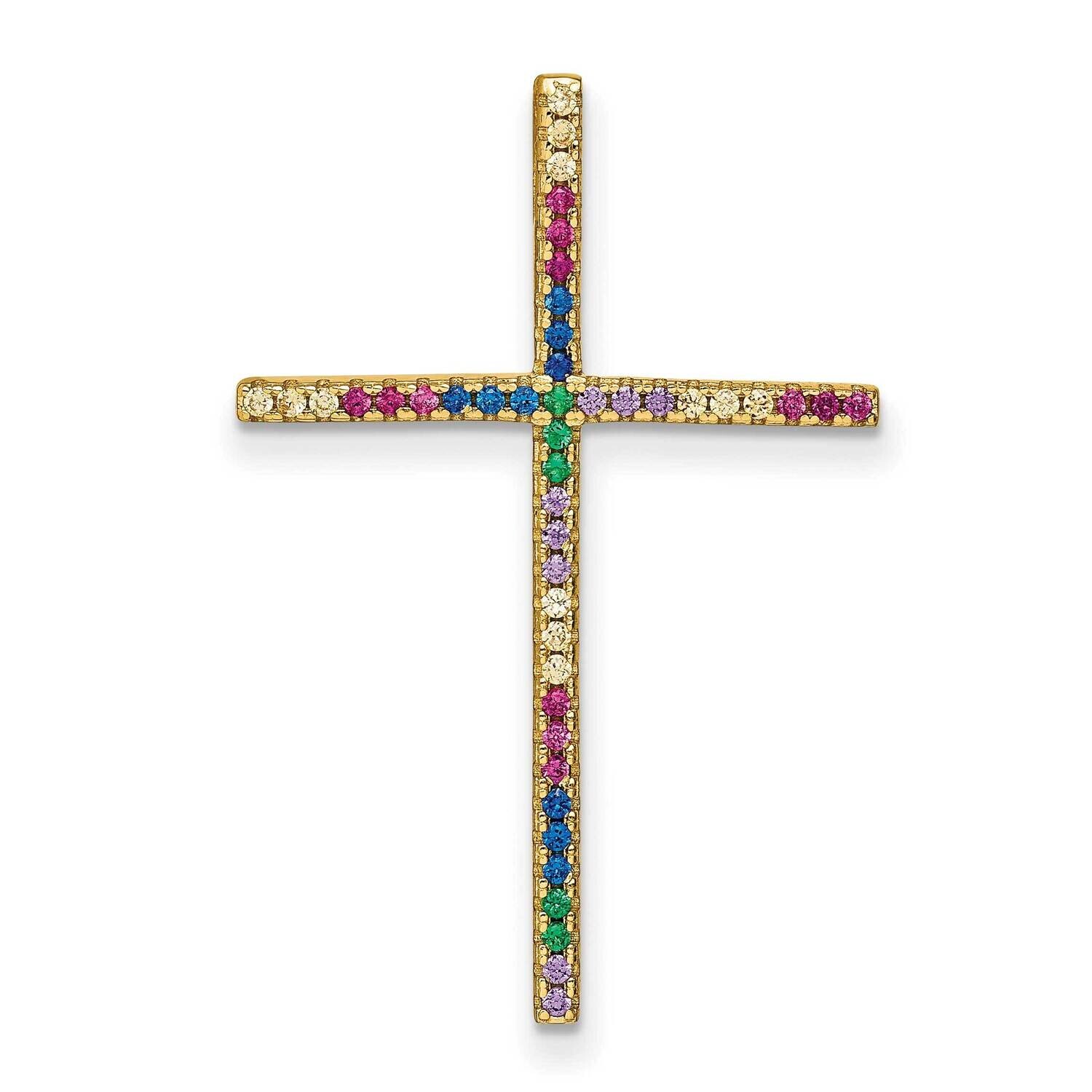Prizma Flash Gold-Plated Colorful CZ Cross Chain Slide Sterling Silver Gold-Tone 14k QP5259GP, MPN:…