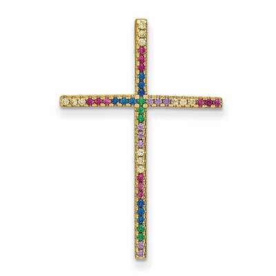 Prizma Flash Gold-Plated Colorful CZ Cross Chain Slide Sterling Silver Gold-Tone 14k QP5259GP, MPN:…