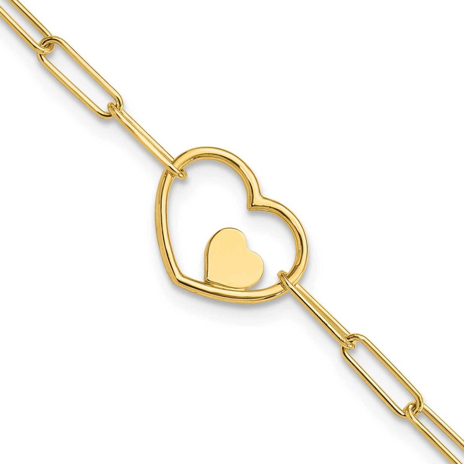 Paperclip Link Heart 7.25 Inch Bracelet 14k Gold SF2979-7.25, MPN: SF2979-7.25, 196904099117