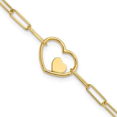 Paperclip Link Heart 7.25 Inch Bracelet 14k Gold SF2979-7.25, MPN: SF2979-7.25, 196904099117