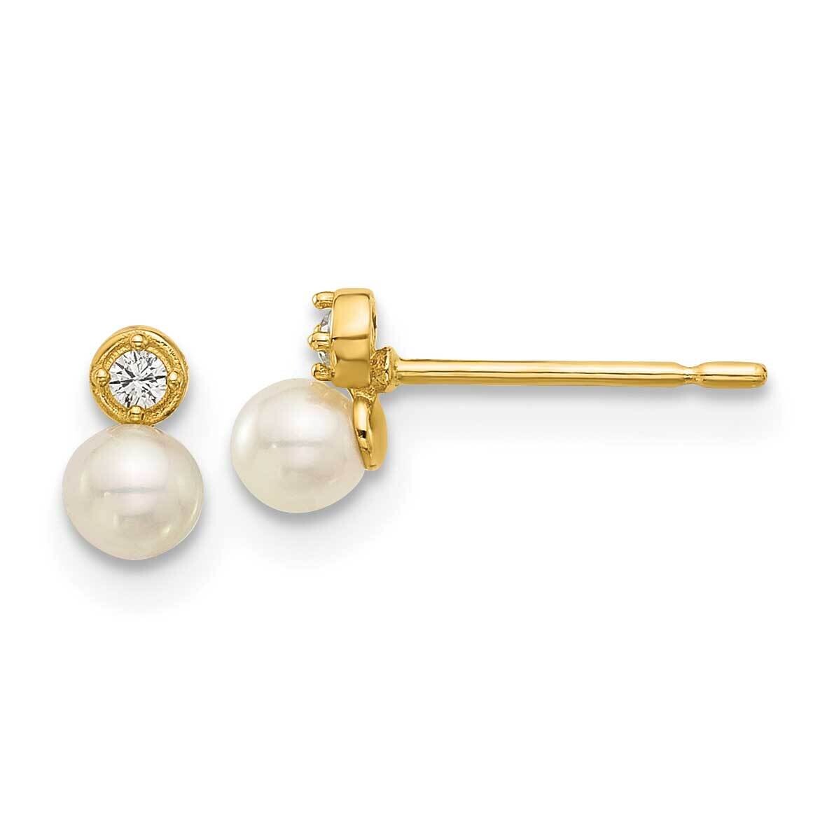 Madi K Polished CZ Freshwater Cultured Pearl Post Earrings 14k Gold SE3073, MPN: SE3073,