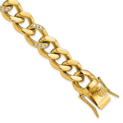 Chisel Polished Yellow Ip-Plated CZ 8 Inch Curb Link Bracelet Stainless Steel SRB3096-8 by Men&#39;s Je…