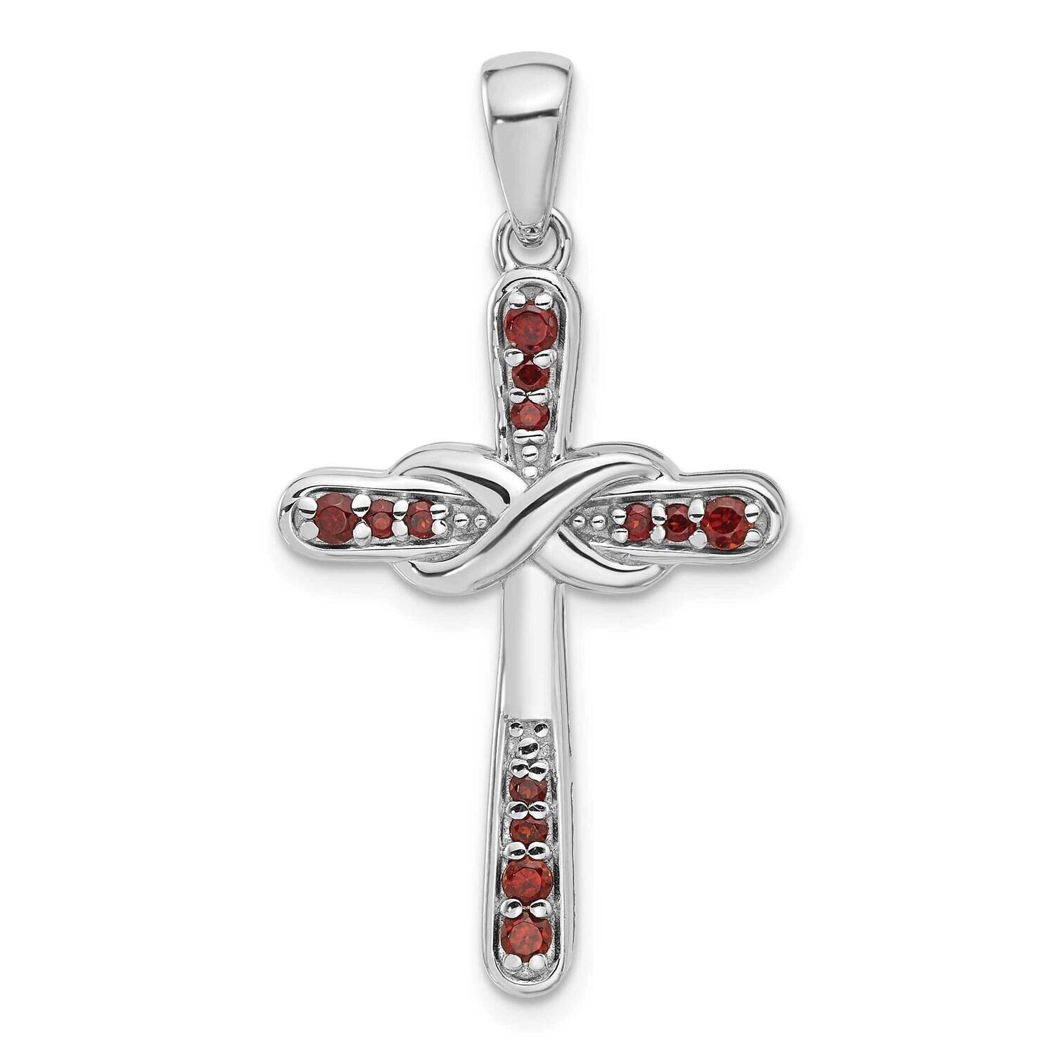 Garnet Infinity Cross Pendant Sterling Silver Rhodium-Plated QP5877GA, MPN: QP5877GA,