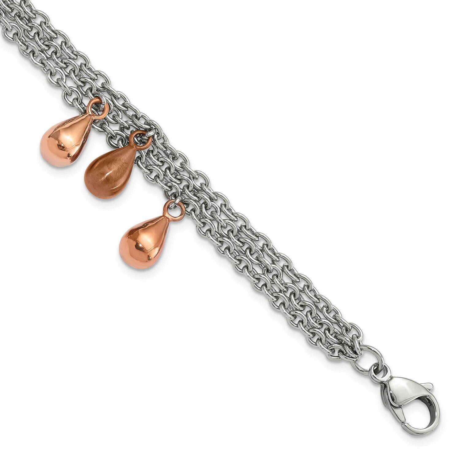 Rose &amp; Brown Ip-Plated Teardrops MultistrBracelet 8 Inch Stainless Steel SRB580-8 by Chisel, MPN: S…