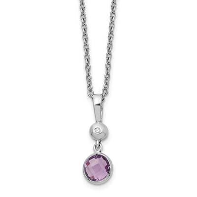 Rh Plated White Ice .01Ct. Diamond Amethyst 2 Inch Extension Necklace  Sterling Silver QW359AM-18, …